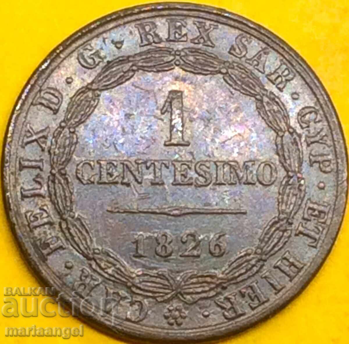 1 Centesimo 1826 Italy Sardinia Carlo Felice Genoa - 6