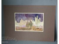 Παλιά Μαεστρική Ζωγραφική Έργο Τέχνης Ακουαρέλα Τοπίο Δέντρα