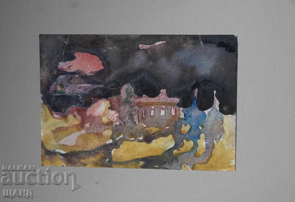 Стара Майсторска рисунка картина акварел пейзаж абстракция с цена 5.35 лв. | € 2.74