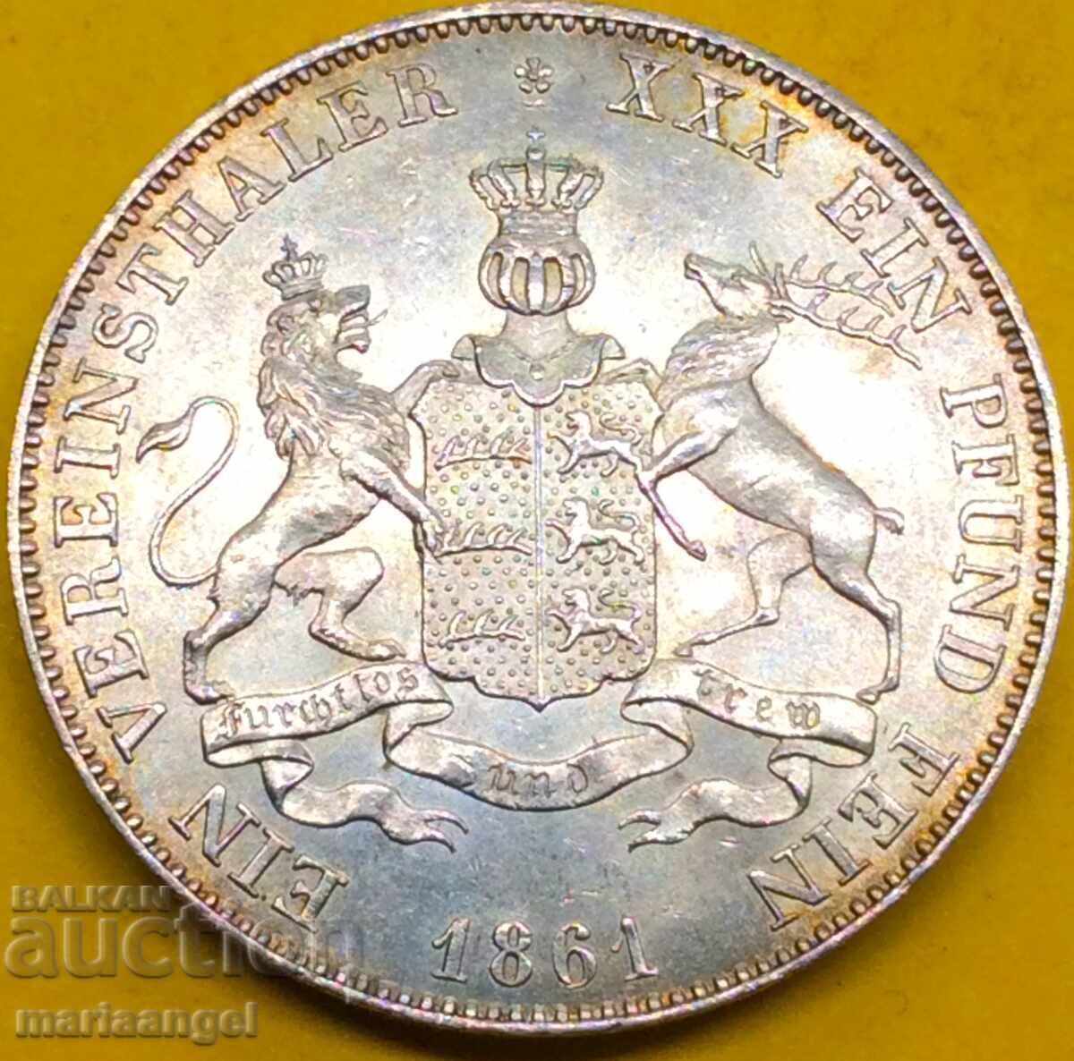 Thaler 1861 Germany Wilhelm - King of Württemberg UNC patina - 7