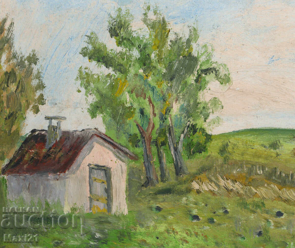 Oil painting, genre landscape, rural idyll, signed 1981 - 5