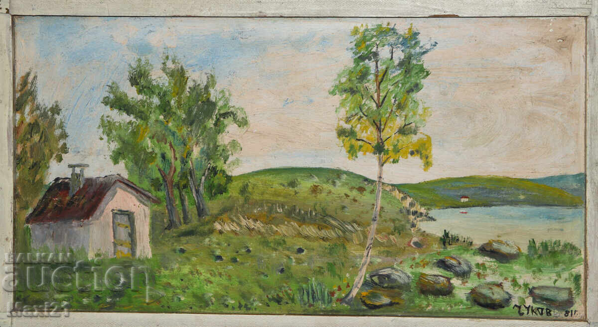 Oil painting, genre landscape, rural idyll, signed 1981