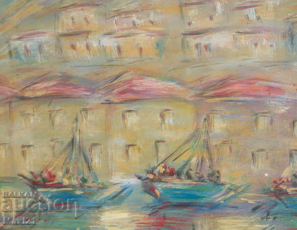 Delivery of Oil painting, cityscape with boats