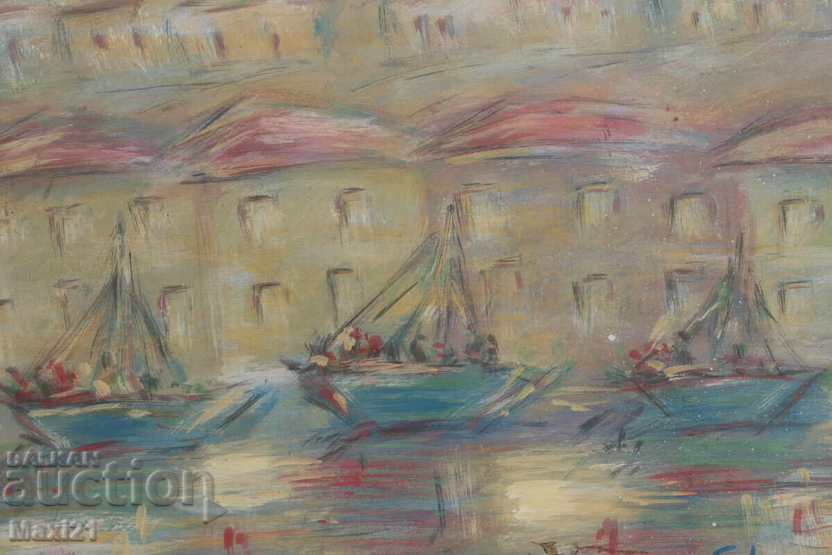 Oil painting, cityscape with boats - 5