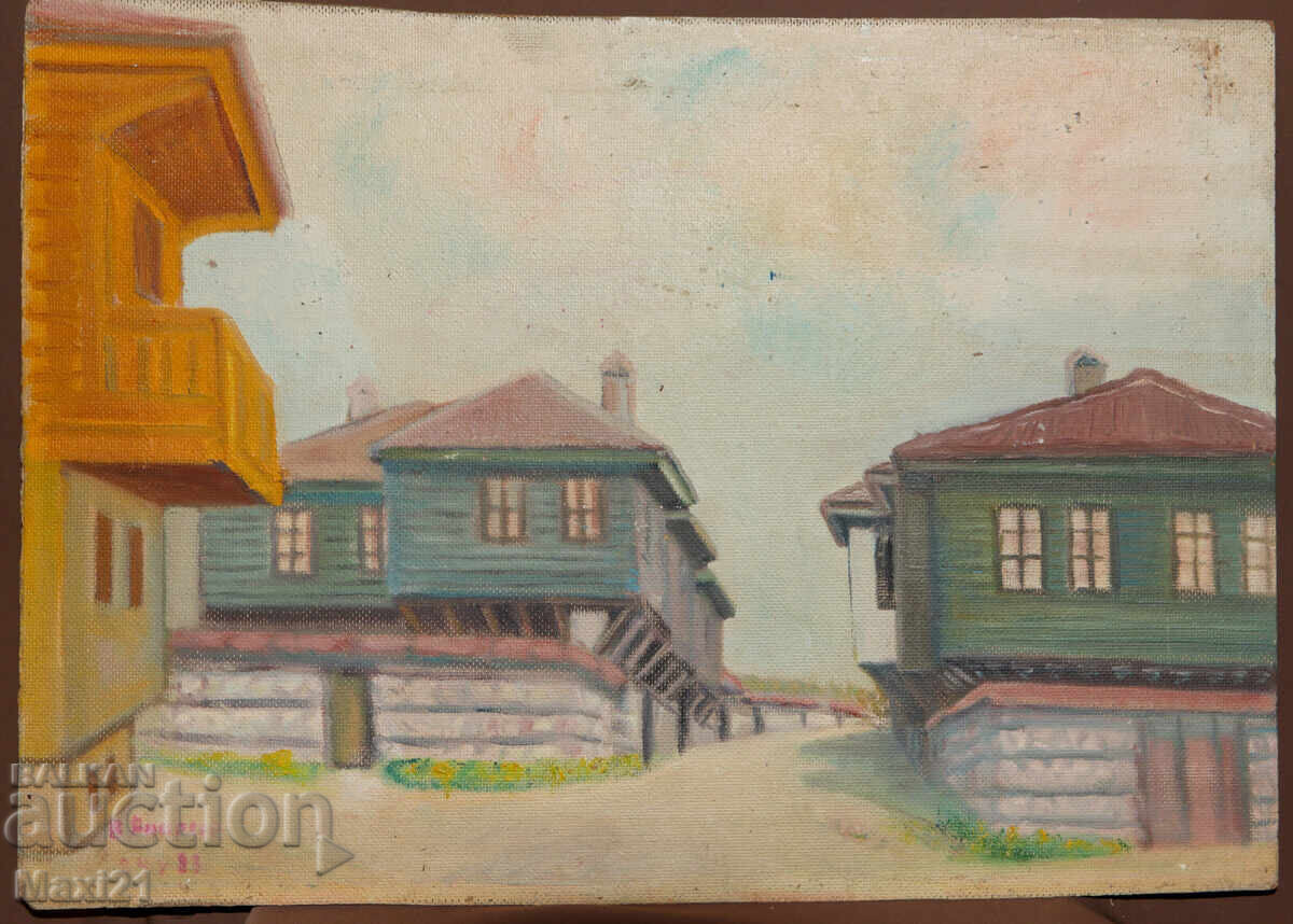 Beautiful painting, landscape with Revival period houses, signed with price 220.00 BGN | € 112.48 Beautiful painting, landscape with Revival period houses, signed with price 220.00 BGN | € 112.48
