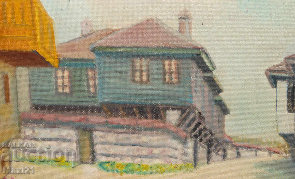 Beautiful painting, landscape with Revival period houses, signed - 5 Beautiful painting, landscape with Revival period houses, signed - 5