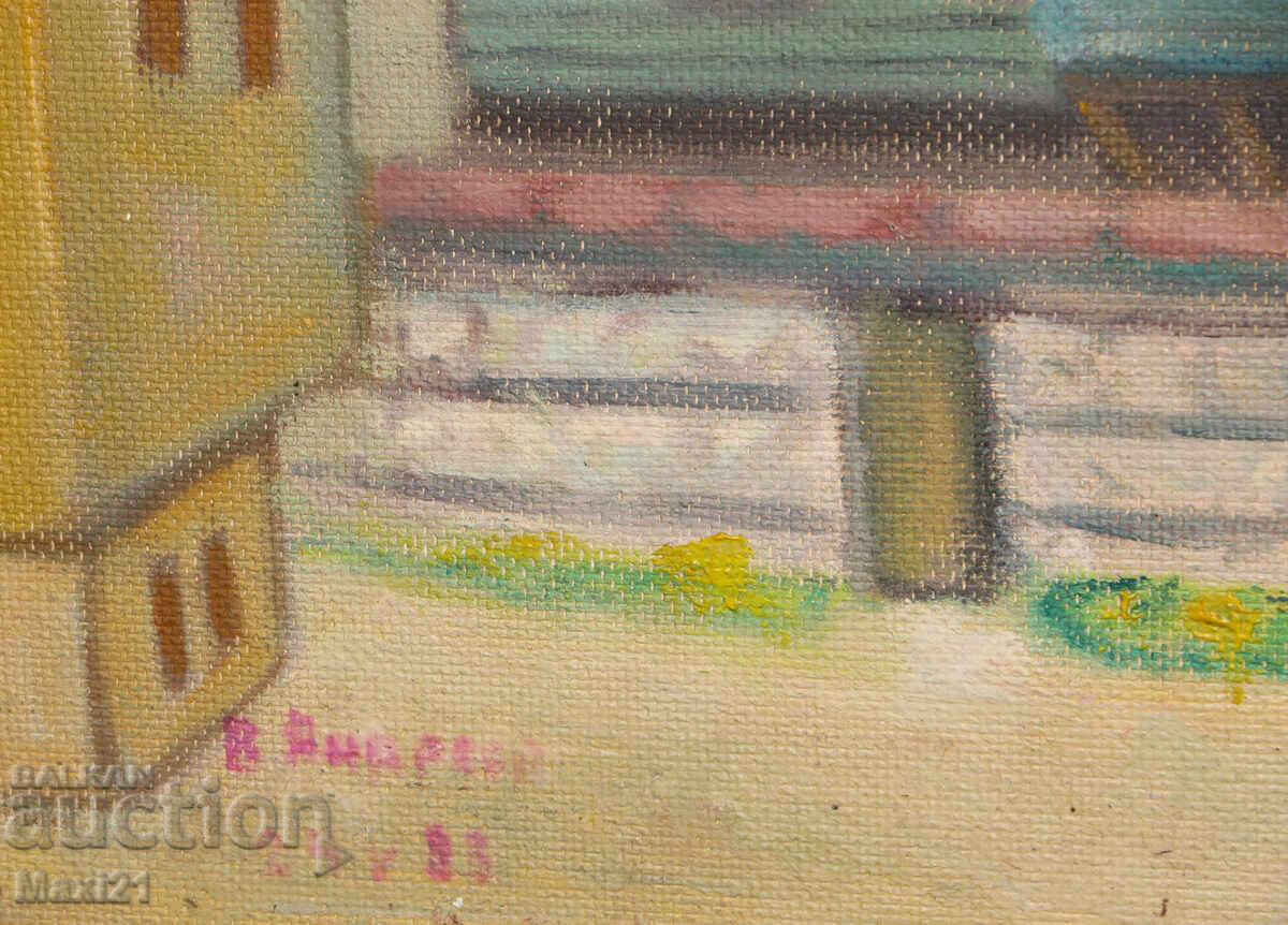 Beautiful painting, landscape with Revival period houses, signed - 6 Beautiful painting, landscape with Revival period houses, signed - 6