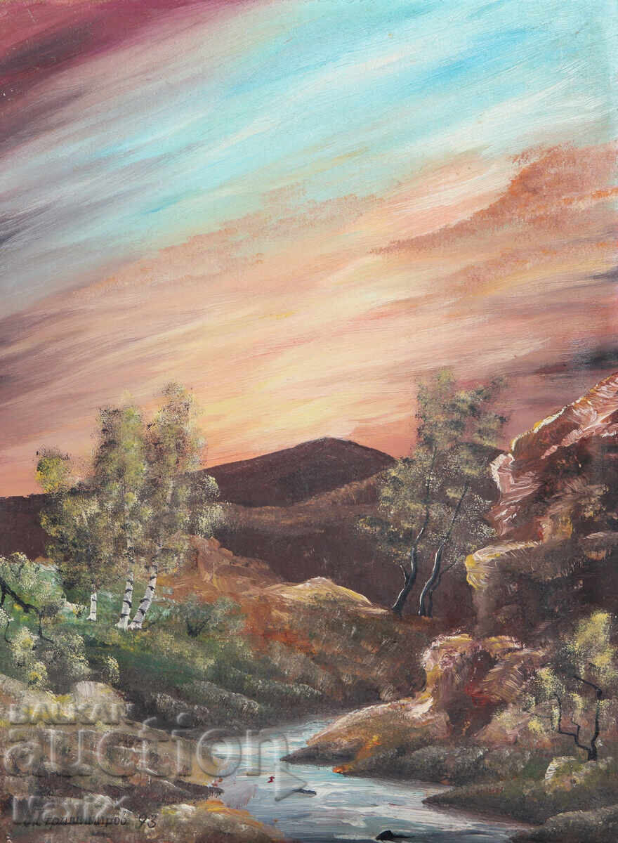 Маслена картина речен пейзаж, красива природа с цена 220.00 лв. | € 112.48