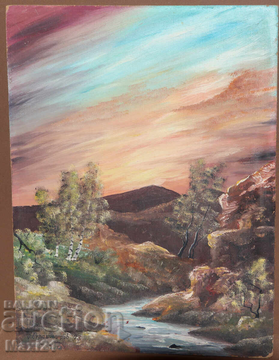 Аукцион Маслена картина речен пейзаж, красива природа