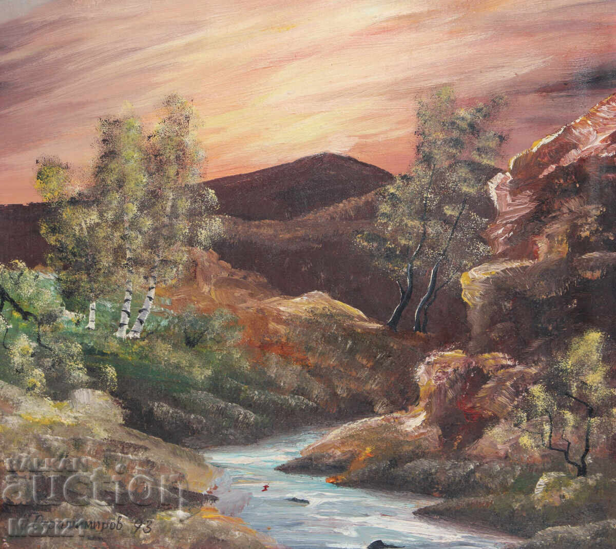 Маслена картина речен пейзаж, красива природа - 5