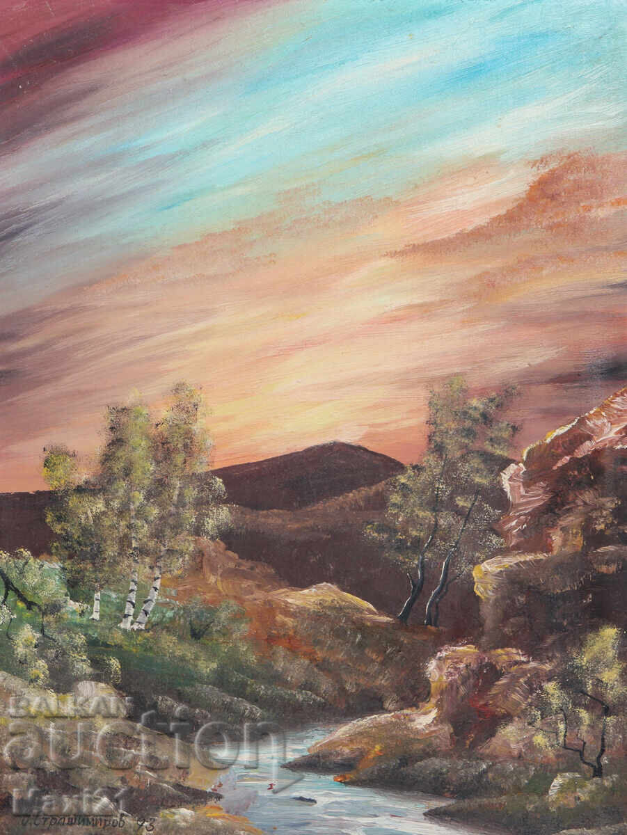 Маслена картина речен пейзаж, красива природа