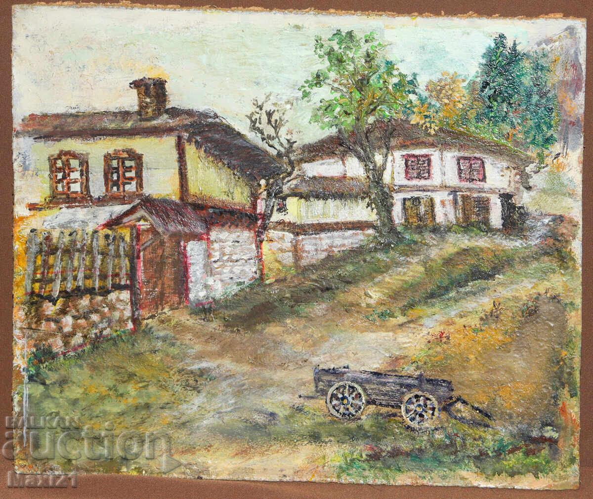 Ελαιογραφία, σκηνή της υπαίθρου, αγροικίες με τιμή 180.00 BGN | € 92.03