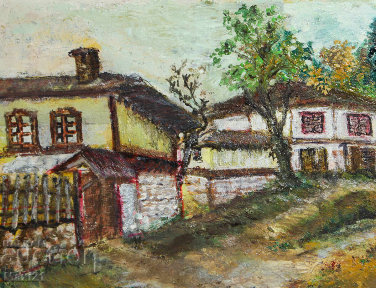 Παράδοση Ελαιογραφία, σκηνή της υπαίθρου, αγροικίες