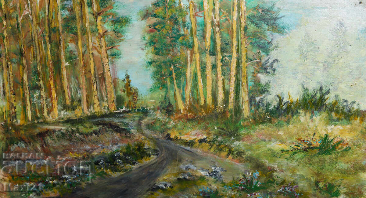 Painting landscape mountain path oil paints