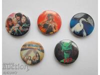 Lot of old heavy metal badges, caps Metallica and Slayer