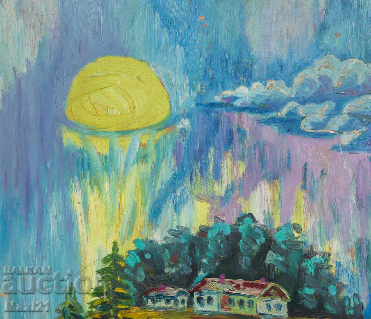 Livrarea Pictură în ulei peisaj natural, casă la munte Livrarea Pictură în ulei peisaj natural, casă la munte