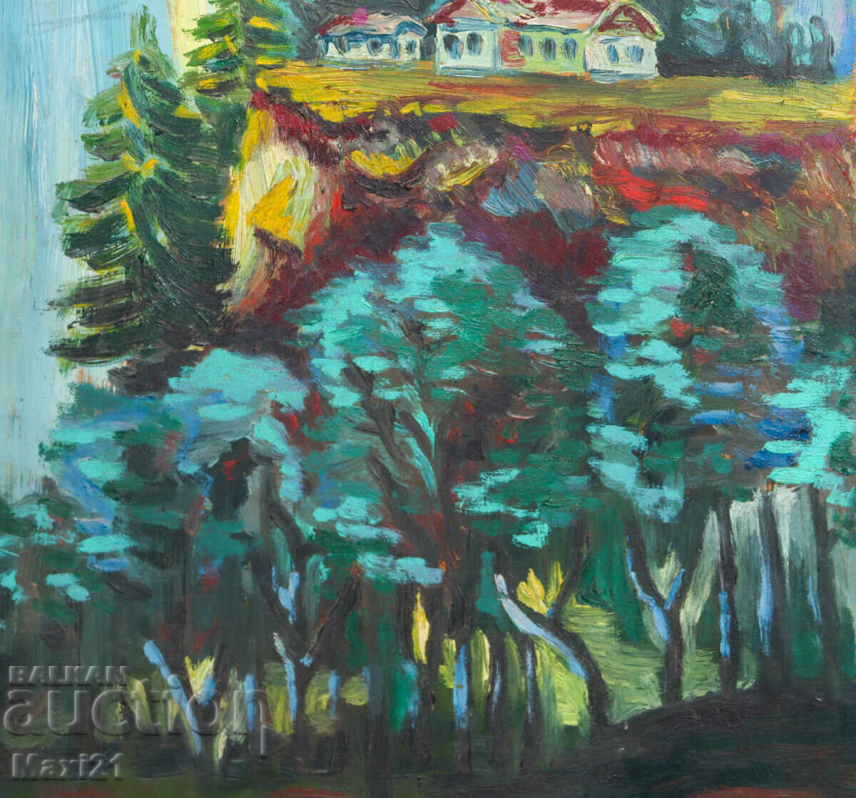 Pictură în ulei peisaj natural, casă la munte - 6 Pictură în ulei peisaj natural, casă la munte - 6