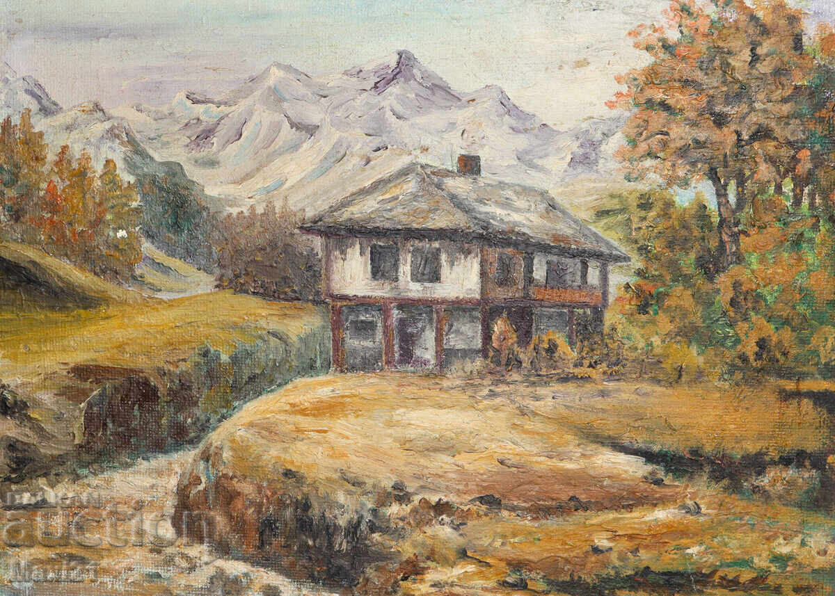 Auction Oil painting natural landscape, house in the mountains Auction Oil painting natural landscape, house in the mountains