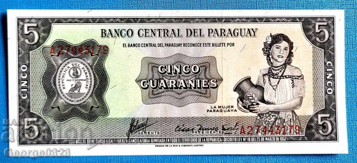 Paraguay 1952 5 guarani UNC Nouă