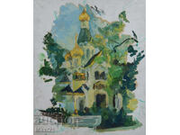 Tablou ulei pe pânză peisaj urban abstract