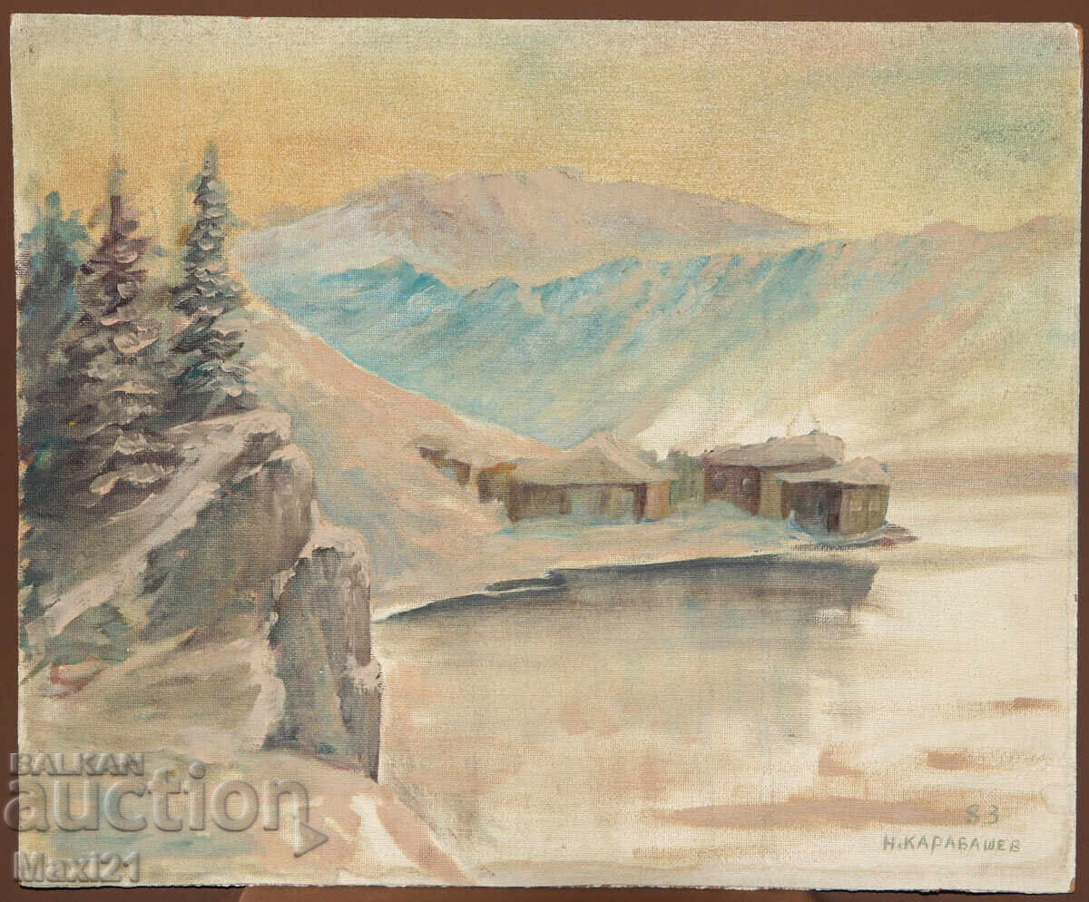 Έργο ζωγραφικής με λάδι χειμερινό τοπίο φύση υπογεγραμμένο 83 ε με τιμή 300.00 BGN | € 153.39