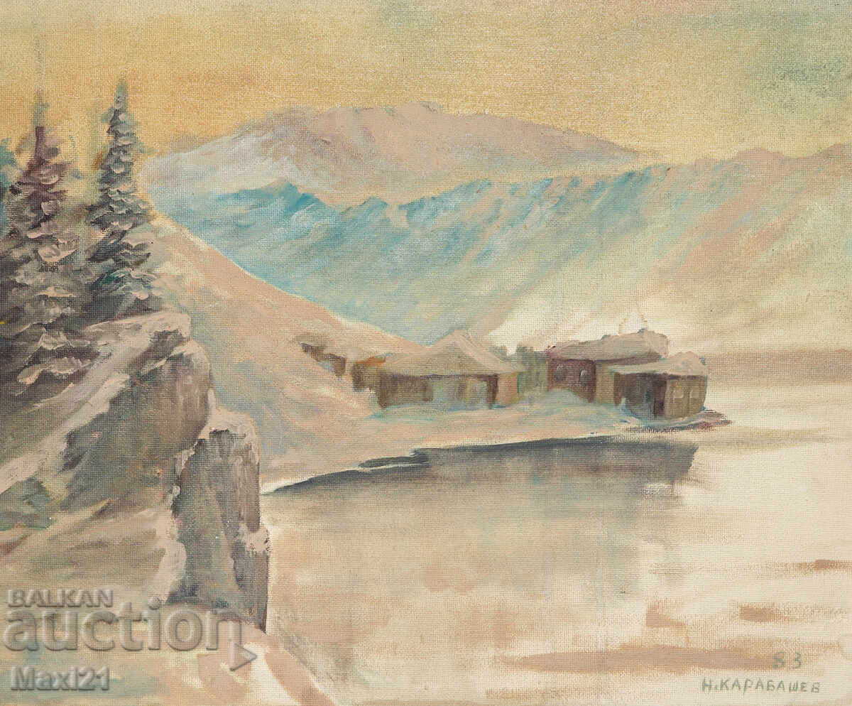 Δημοπρασία Έργο ζωγραφικής με λάδι χειμερινό τοπίο φύση υπογεγραμμένο 83 ε