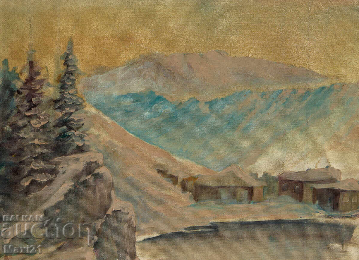 Παράδοση Έργο ζωγραφικής με λάδι χειμερινό τοπίο φύση υπογεγραμμένο 83 ε