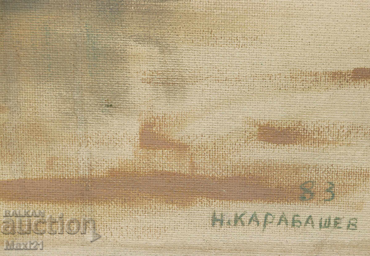 Έργο ζωγραφικής με λάδι χειμερινό τοπίο φύση υπογεγραμμένο 83 ε - 6