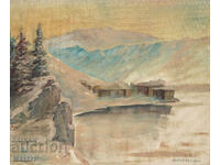 Tablou ulei pe pânză peisaj de iarnă natură semnat 83g