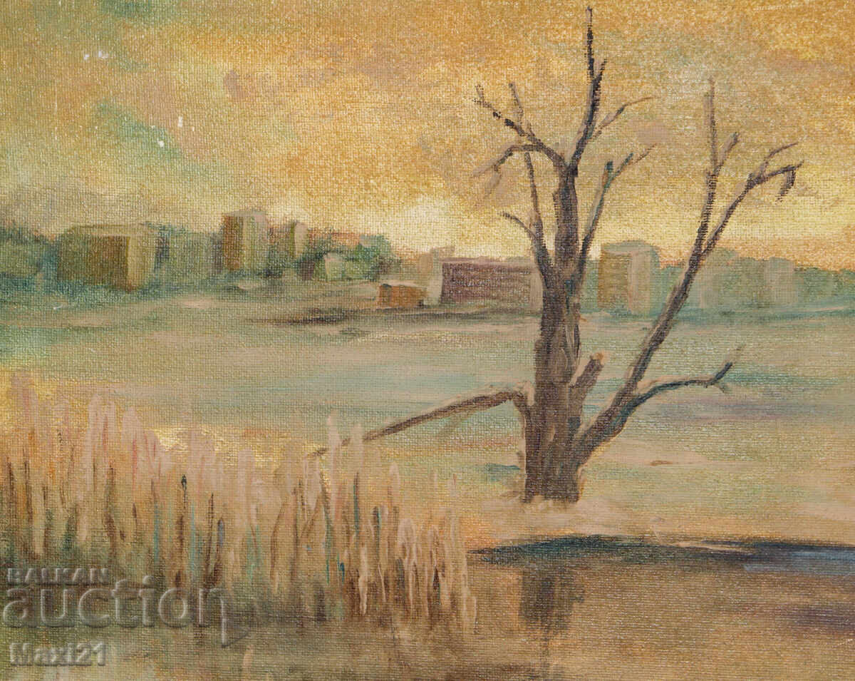 Delivery of Oil painting city landscape nature signed 83y