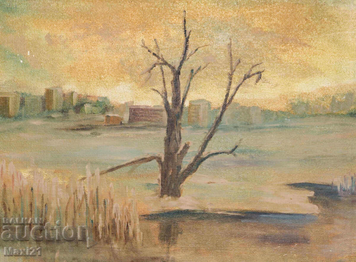 Oil painting city landscape nature signed 83y - 5