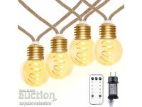 Becuri LED Vintage 6 m, 20 buc. alb cald, telecomandă