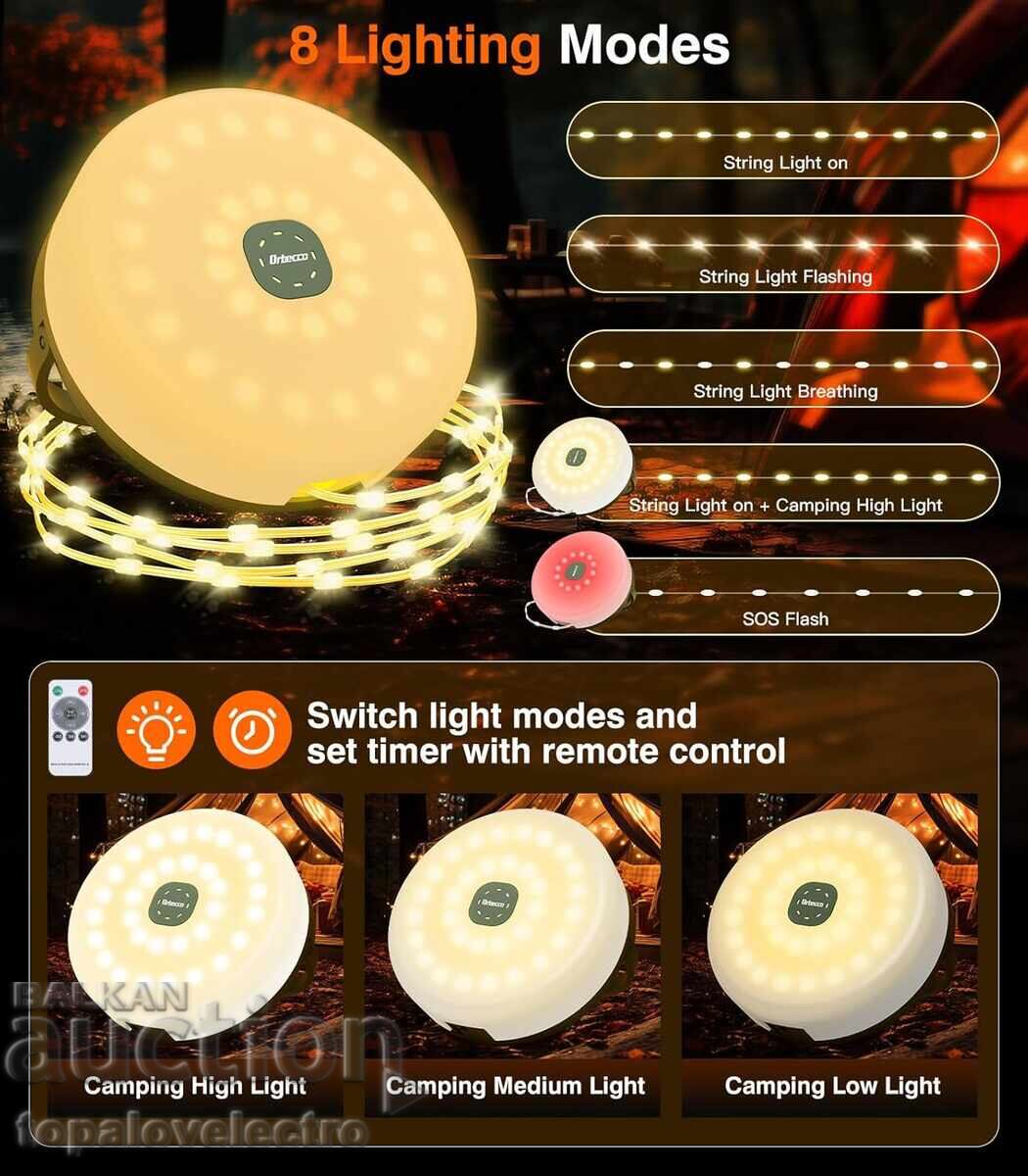 Аукцион Соларни къмпинг лампички, 2м, 2-в-1, фенер и гирлянд