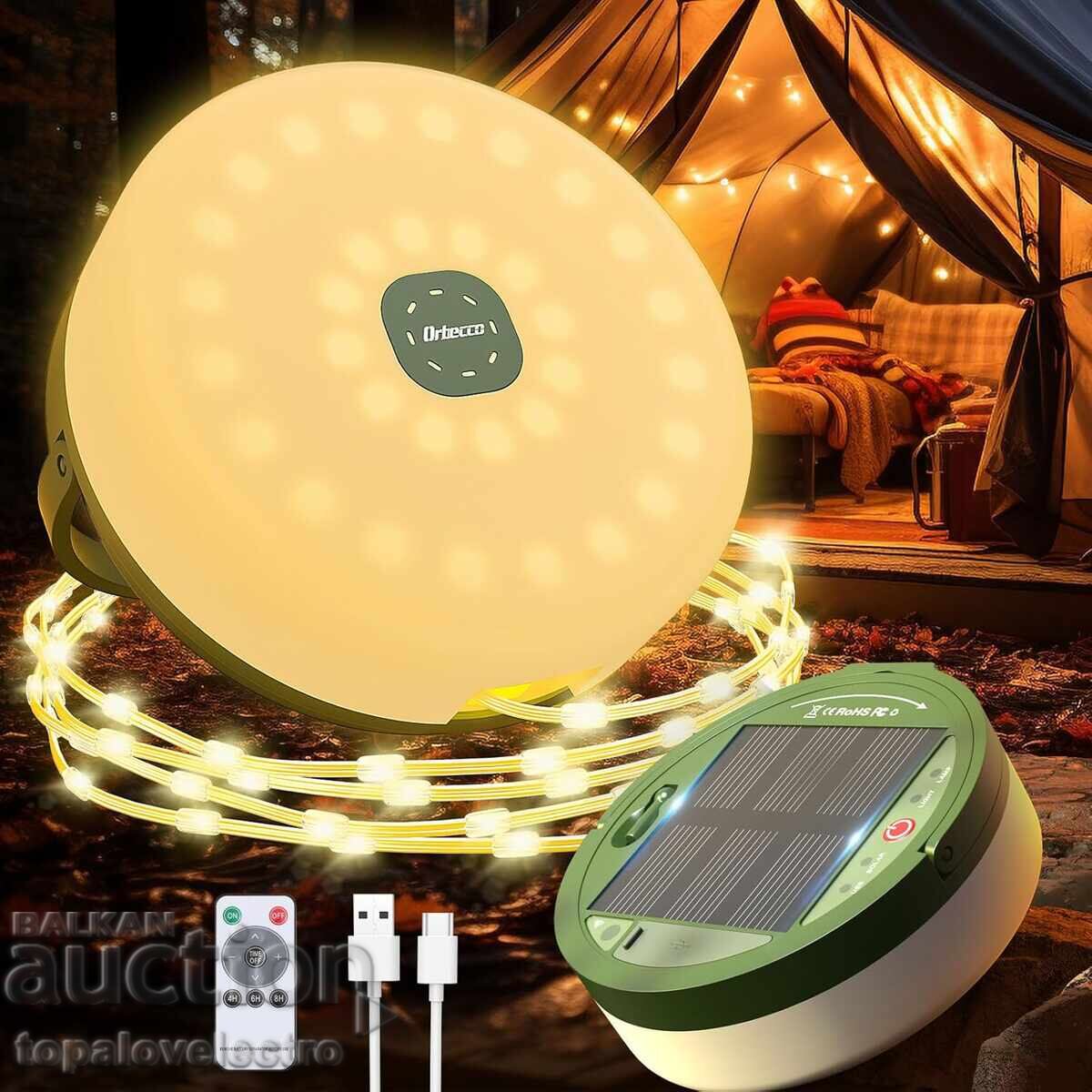 Соларни къмпинг лампички, 2м, 2-в-1, фенер и гирлянд