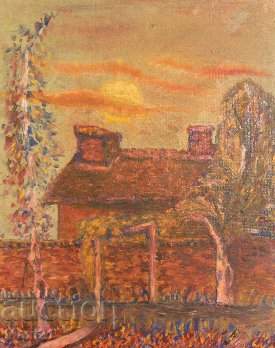 Δημοπρασία Ελαιογραφία αστικού τοπίου φθινόπωρο