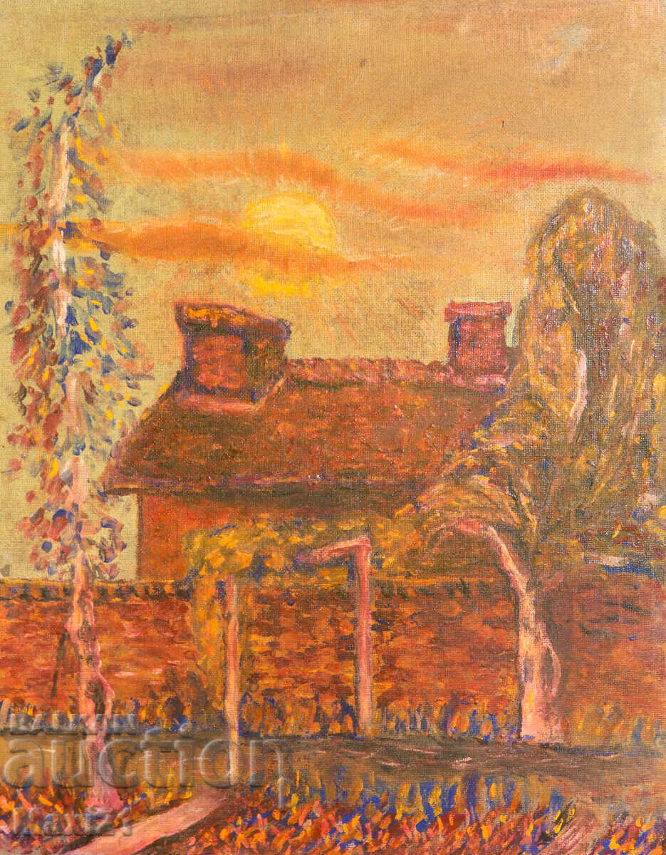 Ελαιογραφία αστικού τοπίου φθινόπωρο