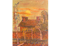 Pictură în ulei peisaj urban toamnă