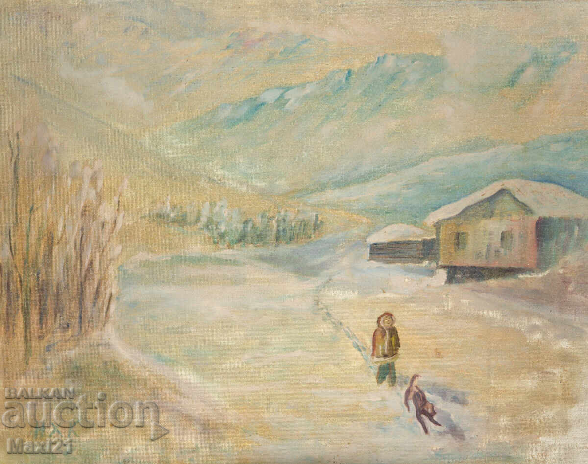 Oil painting winter landscape