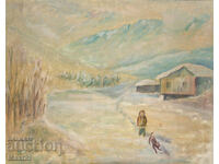 Tablou în ulei, peisaj de iarnă