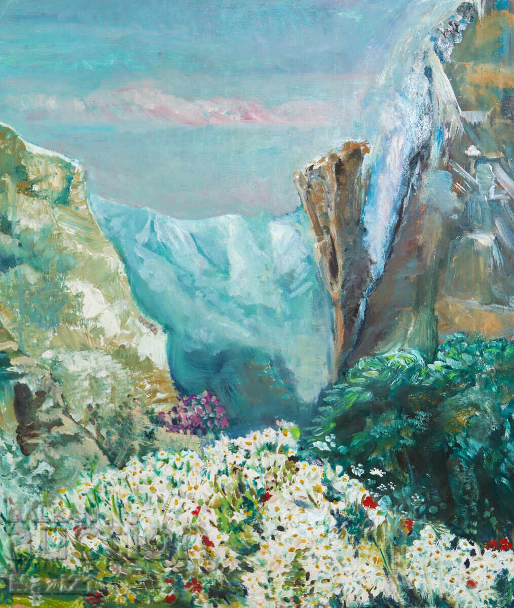 Oil painting mountain landscape spring