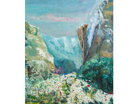 Tablou ulei pe pânză peisaj montan primăvăratic