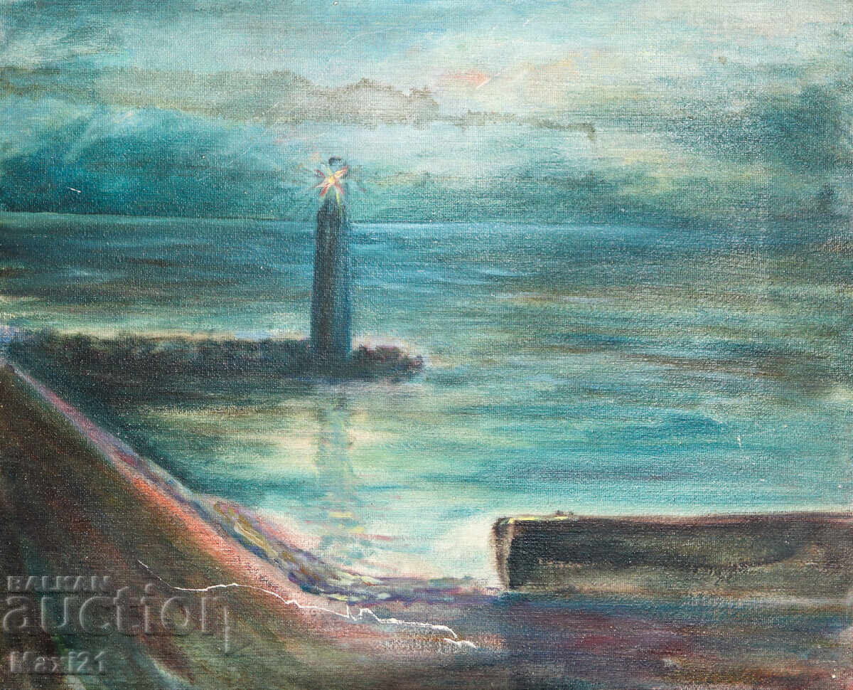 Oil painting landscape seascape lighthouse