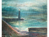 Tablou ulei pe pânză peisaj far maritim