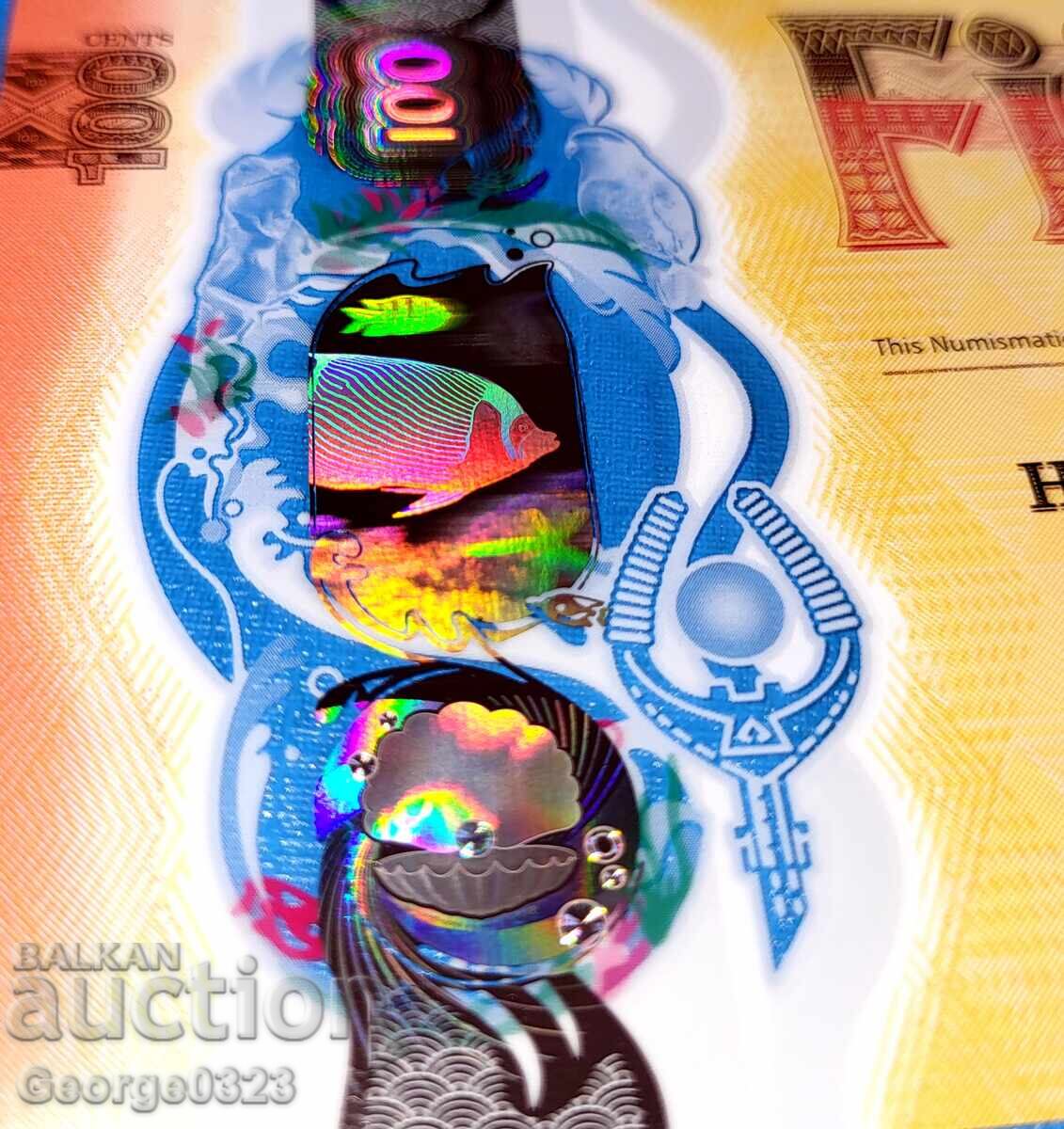 Licitație Fidzhi 2023 100 tsenti UNC Nouă Polimer Dragon