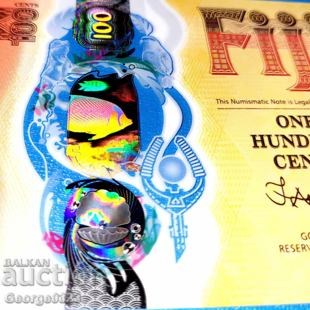 Livrarea Fidzhi 2023 100 tsenti UNC Nouă Polimer Dragon