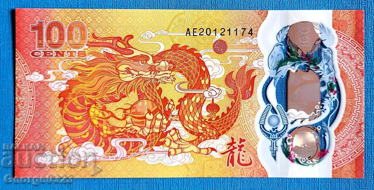 Fidzhi 2023 100 tsenti UNC Nouă Polimer Dragon