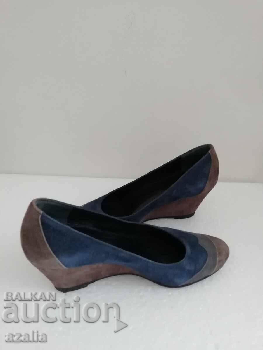 Italian shoes, tricolor suede, genuine leather, size 36
