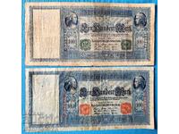 Germany 1910 100 Mark Lot of 2 Pieces Red and Green Print