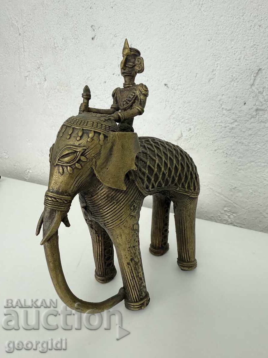 Old Indian figure of an elephant driver with an elephant. No. 7583 - 5
