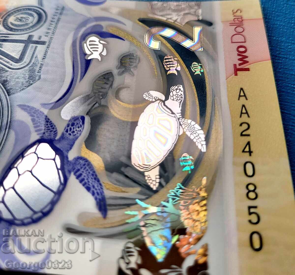 Auction  Eastern Caribbean 2023 2024 2 Dollars UNC Nava Polymer